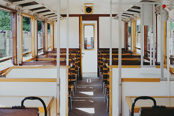 trolley bus white seats