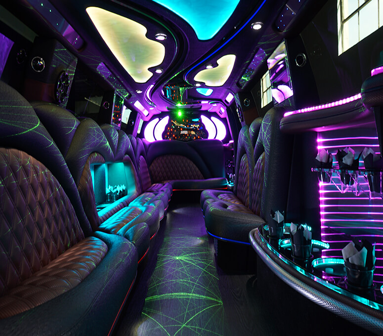 limousine with LED lighting and wet bars
